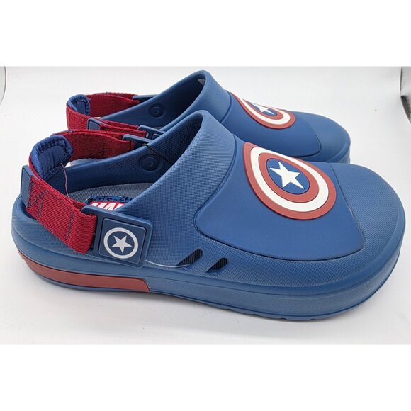 Marvel Captain America Clog Shoes Men's Size 8 Blue Slip On Clogs Ground Up USA - Picture 1 of 13